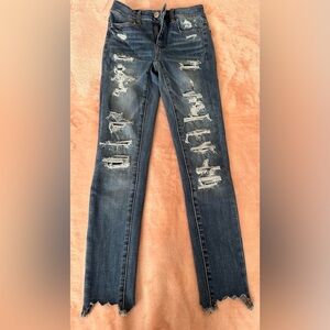 American Eagle Next Level Stretch Hi Rise Distressed Blue Jeggings jeans size 2